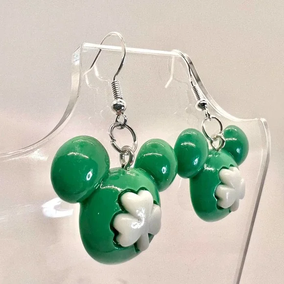 Mickey Clover Earrings - St Patricks Day Earrings- Irish Earrings - Mickey Mouse - Picture 3 of 10